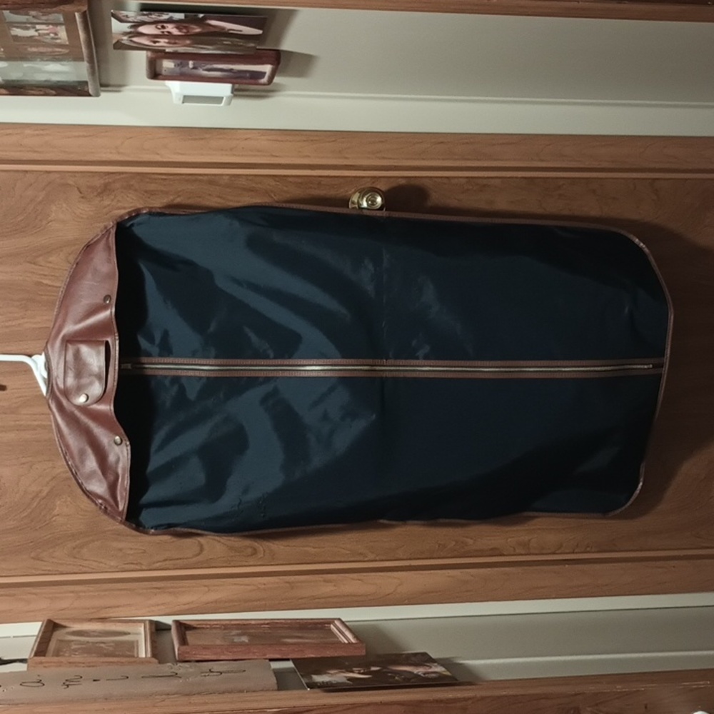 Vintage SEARS Blue Brown Faux Leather Suit Dress Hanging Garment Travel Bag